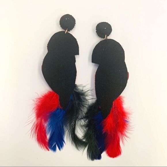 Bohemian Parrot Beaded Feather Drop Earrings - Picture 6 of 8